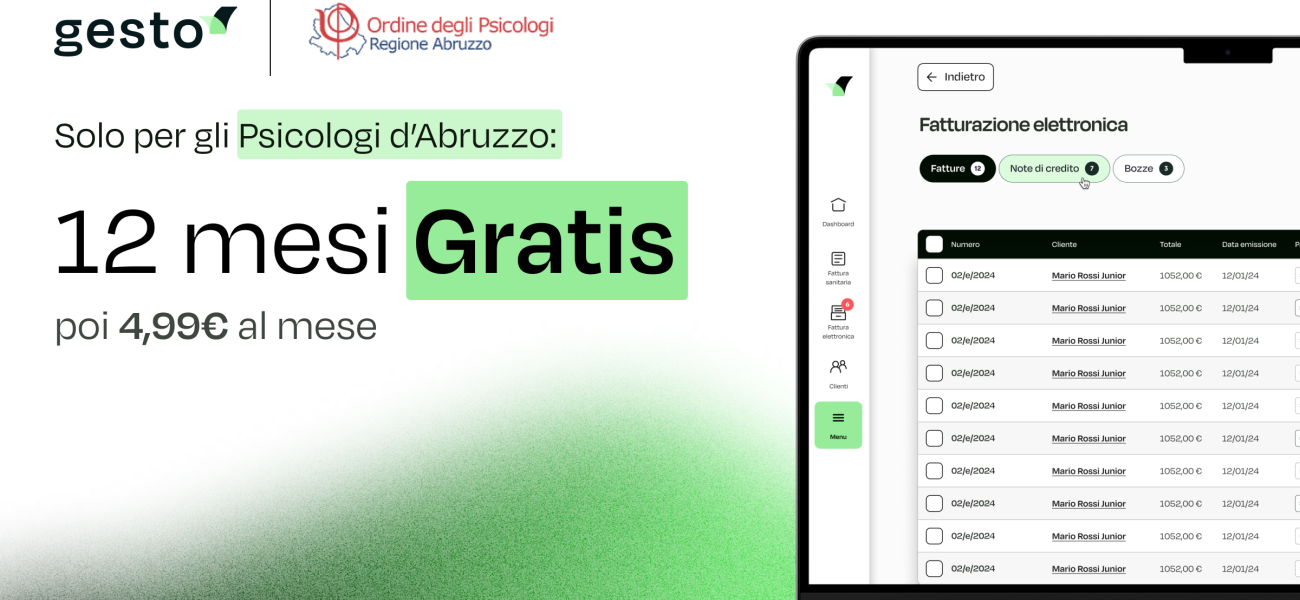 Nuova convenzione per gli iscritti - Gesto, il software di fatturazione e gestione pazienti per gli psicologi